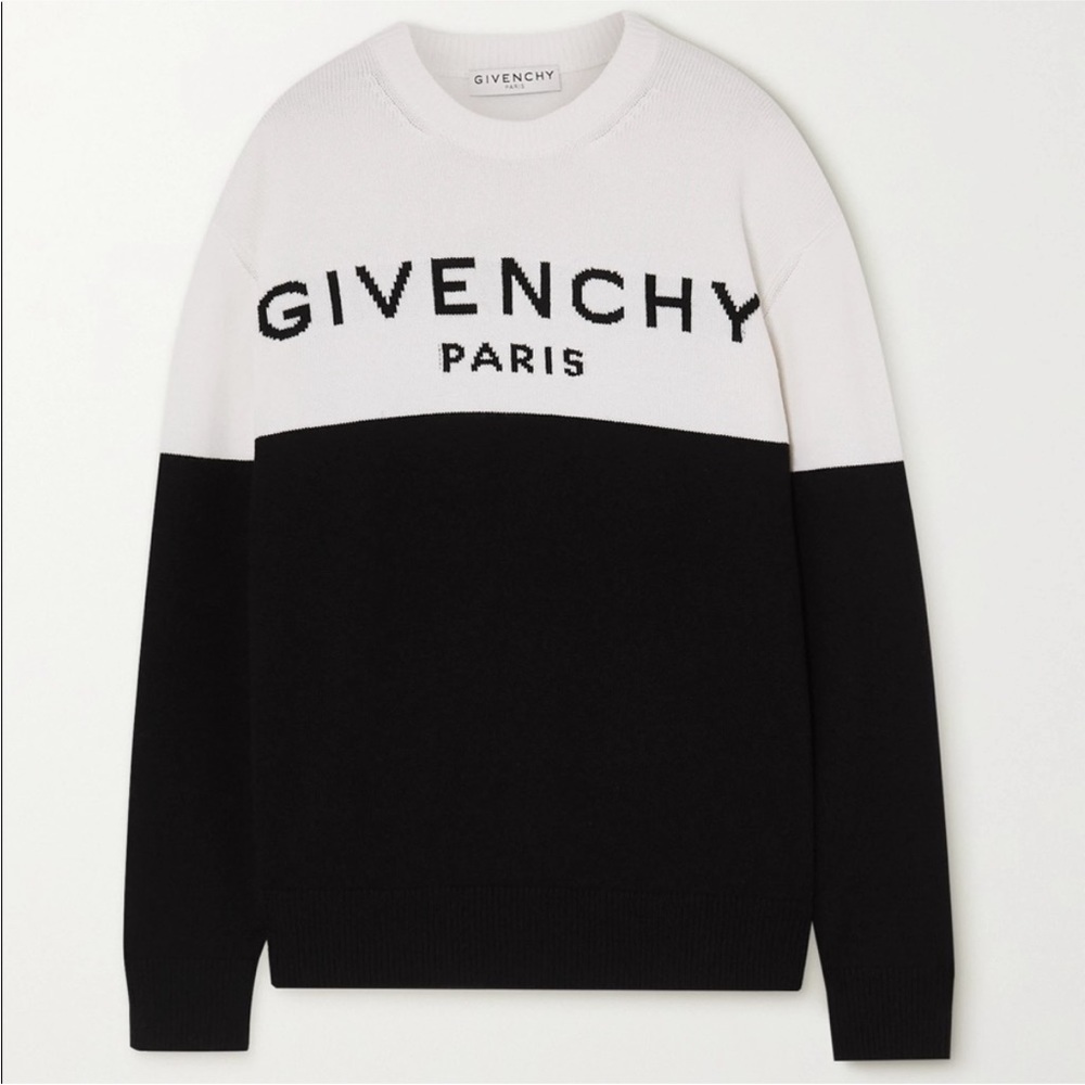 Givenchy Black and White Paris Logo Cashmere Sweater - Picture 5 of 12
